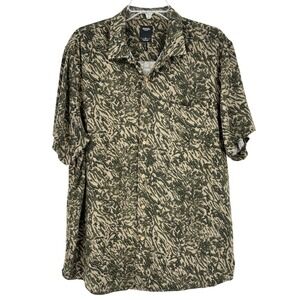 Union Brand Camo Floral Rayon Button Up Shirt Green Tropical Mens Large